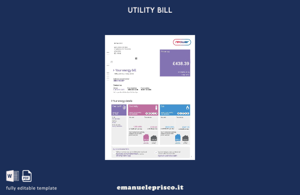 modello di versione della bolletta Npower del Regno Unito in stile verificato